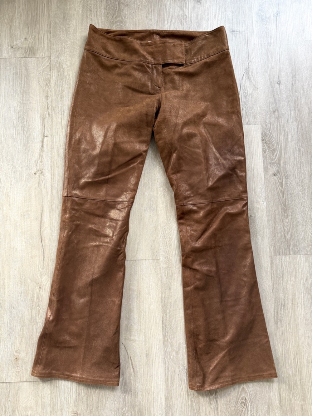 Cache Y2K Brown Sparkle Leather Flare Pants India 6